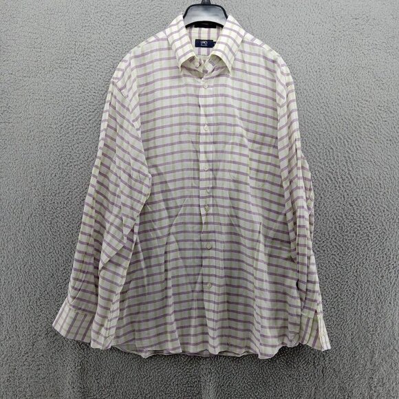 Lincs Shirt Mens Large White‎ Green Purple 100% Linen Button Down David Chu - Picture 1 of 7